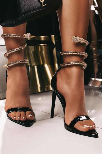 Black Strappy Open Toe Stiletto High Heel Sandals